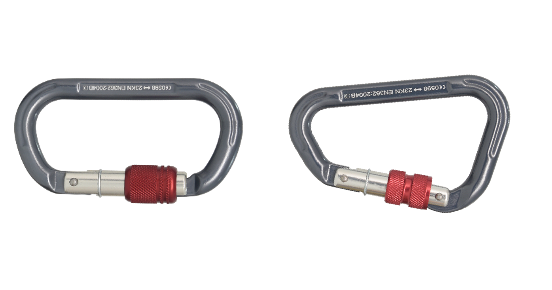 แบบ Locking Carabiner (คาราบิเนอร์)Screw-Lock: ใช้การหมุนล็อกเพื่อป้องกันไม่ให้คาราบิเนอร์เปิดเอง