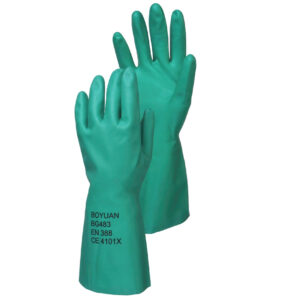 Green nitrile gloves, model BG483, BOYUAN brand.