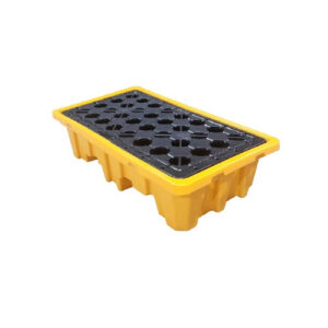 Chemical spill containment pallet for 2 drums, stationary type, model SP230.